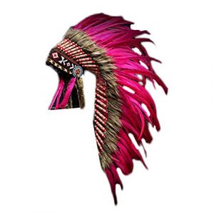 KARMABCN Y04 Coiffe de plumes naturelles rose de coiffe indienne, avec fourrure brun,Multicolore-Multicoloured,Taille unique (KarmaBcn, neuf)