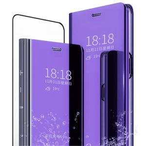 MLOTECH Smart étui pour Huawei P30 Coque et Verre trempé Flip Clear View Translucide Miroir Standing 360°Housse Antichoc Bumper -Bleu Violet (MLOTECH, neuf)