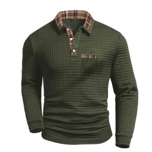 UHouse Polo Homme Manches Longues Unie Polos Golf Travail Tee Shirt avec Poche Basique Tshirt Boutonn&eacute; Teeshirt Boutonn&eacute; Haut Tennis D&eacute;contract&eacute; Vetement Vert arm&eacute;e XXL (UHouse FR, neuf)