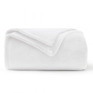 WAVVE Plaid Couverture Polaire Flanelle en Microfibre, Jet&eacute; de Canap&eacute; 130x150 Blanc, Couverture lit Jete de Canape 1 Personne, Plaid Fourrure Petit Chaud et Doux en Peluche, 150x130 (Wavve EU, neuf)