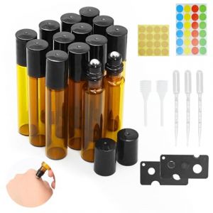 JJZGPP Flacon Roll On Vide 10ml 14pcs Roll On Huile Essentielle Vide Bouteil Brun Verre Flacon Roller Rechargeable, Avec Bille en Acier Inoxydable pour Parfums, Aromathérapie, Massage, Voyage (Ffeyslisburn, neuf)