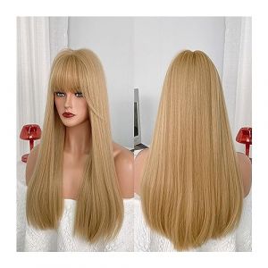 Perruques Cheveux synthétiques for fille Cosplay et utilisation quotidienne 23" perruque blonde avec frange for femme longue perruque blonde droite Perruques pour femmes(Blonde) (linjie20248, neuf)