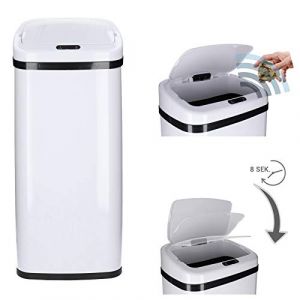 TALK-POINT Poubelle &agrave; capteur Automatique 30-50 Litre avec cerclage, en Acier laqu&eacute;, rectangulaire, Ouverture/Fermeture automatiques - Poubelle de Cuisine Automatique (Blanc, 30 litres) (Elektronik-Versand, neuf)