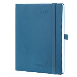 POPRUN Agenda 2026 Semainier 22 x 16,5 cm - Couverture Souple en PU Cuir, Vertical Planner, D'Jan 2026 à Déc 2026-12 Mois, Avec signet à 2 rubans, Papier 100 g/m², Bleu nuit (Time Works Wonders, neuf)