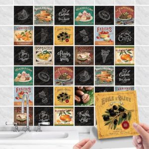 Lot de 36 Pcs Stickers Carreaux Muraux Cuisine - Autocollants Carrelage - Carrelage Vintage - Retro Stickers Muraux Décoratif Auto-Adhésif pour Cuisine Salle de Bains Mur (C, 15x15cm) (Time Singer, neuf)