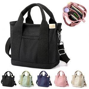 YILCER Sac japonais fourre-tout en toile fait &agrave; la main, avec fermeture &eacute;clair, compartiments, pour l&rsquo;universit&eacute;, le travail, les voyages, fourre-tout pour femmes type cartable, Noir - S, 9 * 8.3 * (UNIWE, neuf)