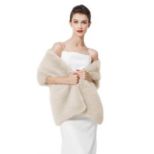 BEAUTELICATE Châle Étole en Fausse Fourrure Cape De Femme Mariage Hiver Boléro Fourrure pour Soirée Mariée Demoiselle d'honneur Cérémonie Fête Noël(Taille Unique, Beige) (BEAUTELICATE-FR, neuf)