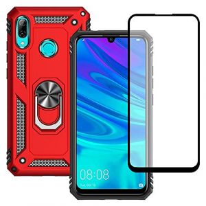 Yiakeng Coque pour Huawei P Smart 2019 et Verre Trempé D'écran Protecteur, Silicone Antichoc Défense Bumper Armure Housse Etui pour Huawei P Smart 2019 (Rouge) (yiakeng, neuf)