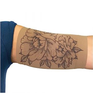 Linphelle Manchon Bras en Microfibre pour Picc Line - Manchette Bras en tissu respirant et design, id&eacute;al pour PICC, Glucometre pour glyc&eacute;mie, Tatouage ou Blessures, Fleur Couleur Sable, Taille 1 (Mediksan, neuf)