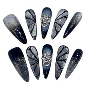 Nail Art portable fait main avec motif œil de chat papillon noir - Faux ongles détachables for les amateurs de nail art(XS) (Seful Store, neuf)