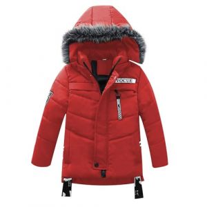 Odziezet Garçon Manteau Blouson Hiver Automne Chaud Capuche Zip Vêtement Enfant Doudoune à Capuche Fourrure Jacket ,Rouge,3-4 ans (Odziezet, neuf)