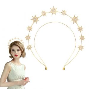 Bandeau &Eacute;toiles, Double Couche Bandeau Couronne Halo &Eacute;toile Diad&egrave;me &Eacute;toile Strass Casque de D&eacute;esse Couronne de Mariage Accessoires pour Cheveux pour Femmes Filles (Dor&eacute;) (KISEGO, neuf)