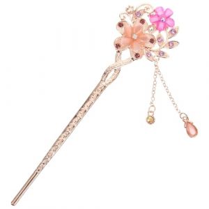 PENIKOKO &Eacute;pingle &agrave; Cheveux Fleur Traditionnelle Chinoise Pierre &OElig;il de Chat, B&acirc;tonnet pour Cheveux Longs Femme, Accessoire Ethnique Violet, Coiffure Hanfu et C&eacute;r&eacute;monie (xinshengzhan, neuf)