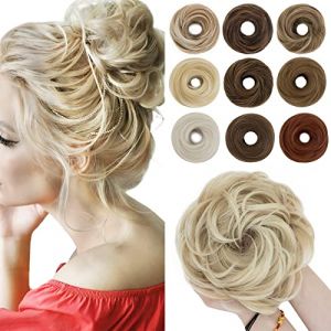 Extensions de Chignon Queue de cheval 55G Chouchou Chignon Cheveux Elastique Volume Epais Pour Femmes, Blond Cendré/Blond Très Clair (Shiny Collection-88, neuf)