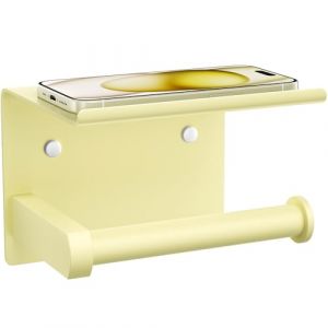 Tindbea Porte Papier Toilette Mural avec Étagère Tablette, Distributeur Mural de Rouleaux de Papier Hygiénique, Accessoires en Acier Inoxydable pour Étagère de Salle de Bains (Jaune Beurre) (Flylin, neuf)