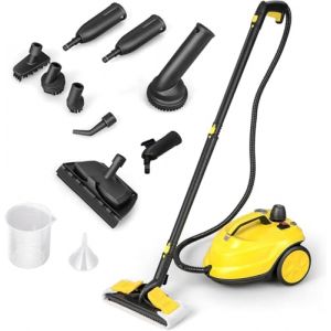 COSTWAY Nettoyeur Vapeur Haute Pression 2000W avec 15 Accessoires, Balai Vapeur Portable Pressuris&eacute; Polyvalent 5 Bars avec R&eacute;servoir de 1,8 L et Roues, pour Plancher Tapis Rideaux (Jaune) (FDS GmbH, neuf)