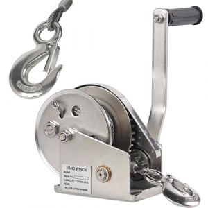 Aocay Treuil Manuel Acier Inoxydable 1200lbs, Treuil Manuel avec Frein Automatique, Treuil &agrave; C&acirc;ble Manuel de Halage avec C&acirc;ble de 10 M&egrave;tres pour Remorque de Bateau (MGBJXB, neuf)