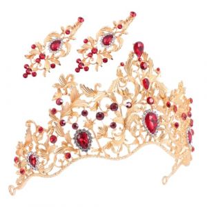 HAPINARY 1 Jeu boucles d'oreilles diadème de mariée baroque pour femme boucles d'oreilles de mariée pour mariage strass couvre-chef de mariée décor de cheveux de mariage alliage rouge (Gan Gardner, neuf)