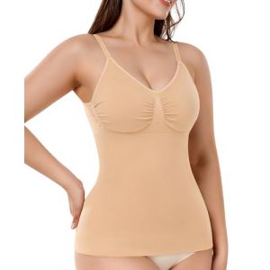 Hauts sculptants Femme D&eacute;bardeur Gainant Ventre Plat Gaine Amincissante Tanks Top Compression Sans Manches Sans Couture Maillot de corps Top avec Soutien-Gorge avec Bretelles Ajustables (#1 Beige,M) (YARRCO, neuf)