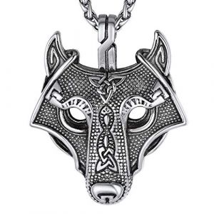 Richsteel Collier Loup Fenrir Acier Inoxydable,Pendentif Viking Tete de Loup Gravé Celtique avec Chaîne Ajustable 55+5cm,Bijoux Protection Nordique pour Hommes,Garçons,Femmes (Richsteel Jewellery, neuf)