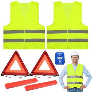 Hengrongshen 2 Pièces Triangle de Signalisation, 2 Pièces Gilet Jaune et Un Disque Bleu de Stationnement, Triangle et Gilet Jaune pour Voiture Kit de Sécurité Routière (HengRongSh-EU, neuf)