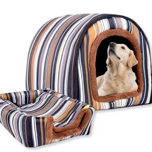 Niche pour chien 2 en 1 avec lit pour chien, niche chaude et lavable, grande grotte pour animaux imperm&eacute;able et de luxe amovible, lit igloo anti-anxi&eacute;t&eacute; pour chat pour int&eacute;rieur et ext&eacute;rieur (H, 60 (Waigg Kii, neuf)