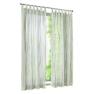 BAILEY JO 1 Panneau Rideau Voilage Transparent avec Impression Vague Vert LxH/140x225CM Rideaux &agrave; Pattes D&eacute;coration de Fen&ecirc;tre Chambre/Salle de Bain/Balcon (BAILEY JO, neuf)