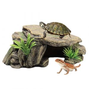 Abri pour Tortue en R&eacute;sine S&ucirc;re, Cabane D&eacute;corative et Cachette Aquarium, Plateforme de Basking R&eacute;aliste pour Tortues d&rsquo;Eau, Tortues Terrestres, L&eacute;zards et Amphibiens (9,5x16x6,5 cm) (yonghue, neuf)