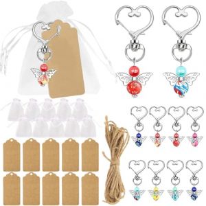 JEYORZY 30x Pendentifs Ange Gardien + Sac Organza + &Eacute;tiquettes Papier Kraft, Kit de Porte-Cl&eacute;s Ange, Ensemble de Porte-Cl&eacute;s Ange Gardien pour bapt&ecirc;me, f&ecirc;te pr&eacute;natale, communion, souvenir pour invit&eacute;s (Wacicy EU, neuf)