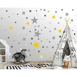 75 stickers muraux étoiles pour la chambre des enfants - ensemble d'autocollants muraux - bébé ciel étoilé à coller sur la décoration murale autocollant - Gris - noir - jaune (snowcommerce GmbH, neuf)