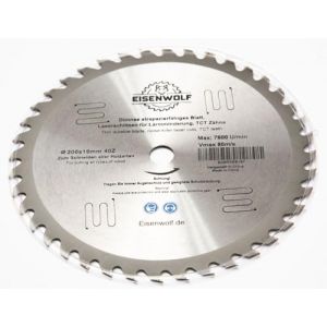 Lame de scie circulaire de qualité supérieure - 200 x 16 mm - Pour bois - Avec 40 dents TCT inclinées et découpes laser pour réduire le bruit (Eisenwolf, neuf)
