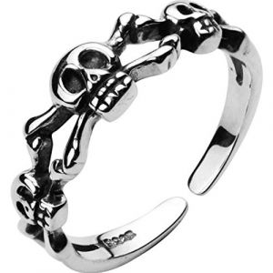 Bague de fiançailles en argent sterling S925 avec tête de mort ouverte style gothique pour Halloween bague de phalange bague de fiançailles unique et vintage pour femmes adolescentes garçons et femmes (kokomao, neuf)