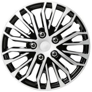 SYNCHRO Enjoliveurs Rio Silver/Black 14 Pouces - 4 pi&egrave;ces, ABS, Fixation par clipsage (RoadWayz, neuf)