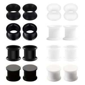 LOCCY 8 Paires &Eacute;carteur d Oreilles en Silicone, 3-25mm &Eacute;carteur Tunnel en Silicone Tunnels Expandeurs de Lobe Ear Plug Tunnels Piercing Expanseur Piercing Bijoux pour Femmes Hommes (Noir+Blanc, 14mm) (LOCCY CHIU, neuf)