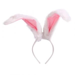 Chapeau bibi à fleurs en maille avec rubans et plumes pour femme - En peluche - Avec longues oreilles de lapin - Blanc - Taille unique (ZJens, neuf)