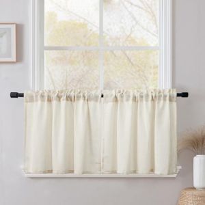 CUCRAF Rideau De Cuisine en Lin Semi-Transparent, avec Poche pour Tige, Couleur Nature Paquet De 2 Unit&eacute;s 60L X 45H Cm, Adapt&eacute; pour Cuisine Salle &Agrave; Manger Salle De Bain Et Petites Fen&ecirc;tres (QIJU HOME, neuf)