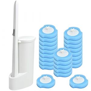 TIMESETL Brosse de Toilette 3 en 1, 24 Recharges Tête de Brosse de Toilette + Balai de Toilette + Base, Balai WC de Nettoyage Multifonctionnelle à 360 Degrés pour Toilette, Salle de Bain, WC (TXJ-EU, neuf)