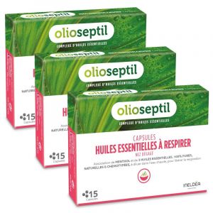 OLIOSEPTIL - Capsules Huiles Essentielles &agrave; Respirer - Association de menthol et d'huiles essentielles - Aide &agrave; D&eacute;gager le Nez & le Sinus - Assainit le Syst&egrave;me Respiratoire - Lot de 3 produits (Parabio Sant&eacute;, neuf)