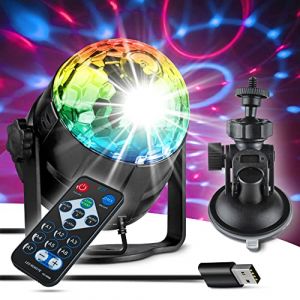 Xpertance | Deluxe Boule à facettes LED pour enfants – Boule à facettes contrôlée par la musique – 7 couleurs effet lumière disco + câble USB 4 m – Lumière de fête + télécommande (Sunny-Deal, neuf)