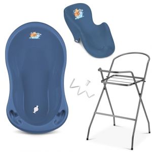 Baignoire Bébé avec Support - Baignoire Haute Complète et Égouttage avec Siège de Bain Amovible - Support Haut de Sécurité de Baignoire pour Enfant Bébé (Jobo-Shop, neuf)