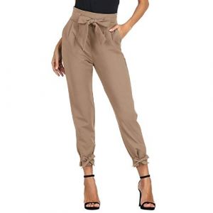 GRACE KARIN Femme Pantalon Carotte Cigarette Casual élastique Ceinture avec Poches Taille Haute Bow-Knot Chic Carmélite 2XL CL903-13 (Zexxxy, neuf)