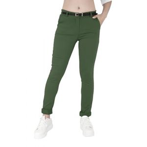 JOPHY & CO 3008 Pantalon chino pour femme avec ceinture, vert militaire, S (3E S.R.L., neuf)