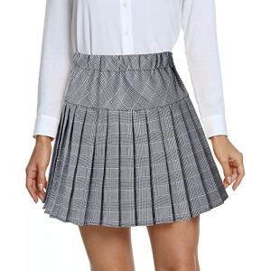 EXCHIC Femmes L'école Style A Ligne Elasticité Taille Haute Mini Plissée Jupe Plaid Ecossaise Kilt avec Pantalons(XL, 11-Blanc) (EEVASS, neuf)