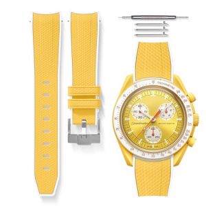 HORACE Bracelet de Montre bi-color 20 mm en Silicone Haute R&eacute;sistance &ndash; D&eacute;gagement Rapide &ndash; Compatible Omega x Swatch MoonSwatch &ndash; Kit de montage inclus (Jaune - Blanc - Argent) (LCGlobal, neuf)