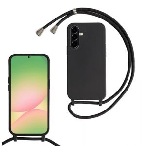 FERLAN Coque pour Samsung Galaxy A56 avec Cordon, Collier pour &Eacute;tui en Silicone Liquide avec Portable Sangle r&eacute;glable Bandouili&egrave;re Lanyard Colliers, Housse Anti-Choc Case Samsung Galaxy A56,Noir (BiBoDan, neuf)