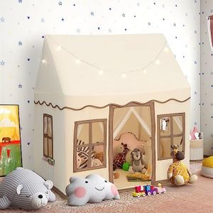 DREAMADE Tente de Jeux Enfant avec Lumière Etoilée LED Cabane Enfant avec Tapis Antidérapant,2 fenêtres, Maison de Tente Intérieure et Extérieure pour Filles Garçons (Kaki) (DREAMADE, neuf)