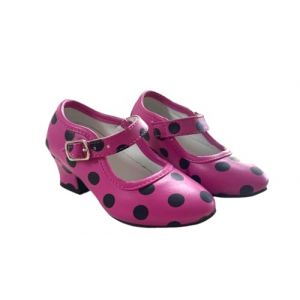 AMARU SANCHESU Chaussures de danse flamenco ou sévillane. Taille enfant et adulte, Rose à pois noirs, 36 EU (Saaron, neuf)