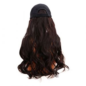 Healeved Postiche Avec Bonnet Grosse Vague Longue Boucl&eacute;e Chapeau Marron Noir Pour Femme Coiffure D&eacute;contract&eacute;e Cosplay F&ecirc;te Carnaval (Accompany JY, neuf)