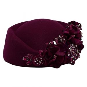 Aislor Femme Vintage Bonnet Beret &Eacute;glise Soiree Cocktail Pour Dame Retro Chapeau Fascinator Bibi Casquette Doux Aux Fleurs D&eacute;coration Bourgogne Taille unique (Aislor EU, neuf)