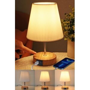 Lampe De Chevet Tactile: Lampe LED Dimmable Avec Contr&ocirc;le Tactile Ports USB A+C Abat-Jour En Tissu Pour Lecture Chambre Salon H&ocirc;tel Chambre D&rsquo;Enfant Moderne Et Fonctionnelle Avec Ampoule Incluse (HSLighting Direct, neuf)